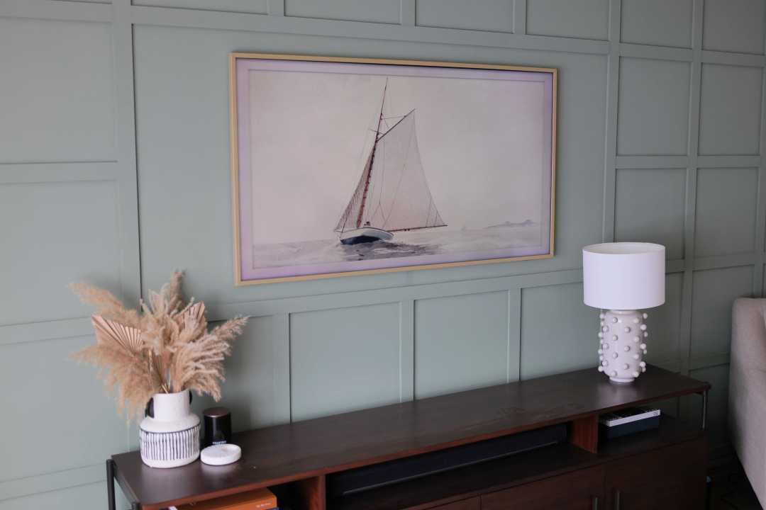 Samsung Frame TV on a living room wall
