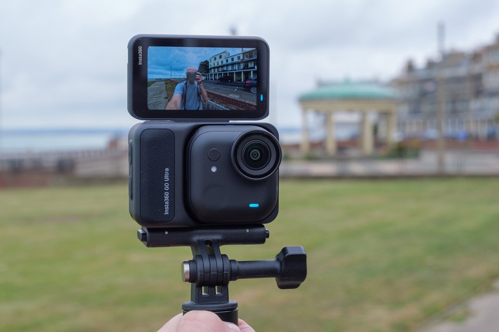 Insta360 Go Ultra with Action Pod on selfie stick
