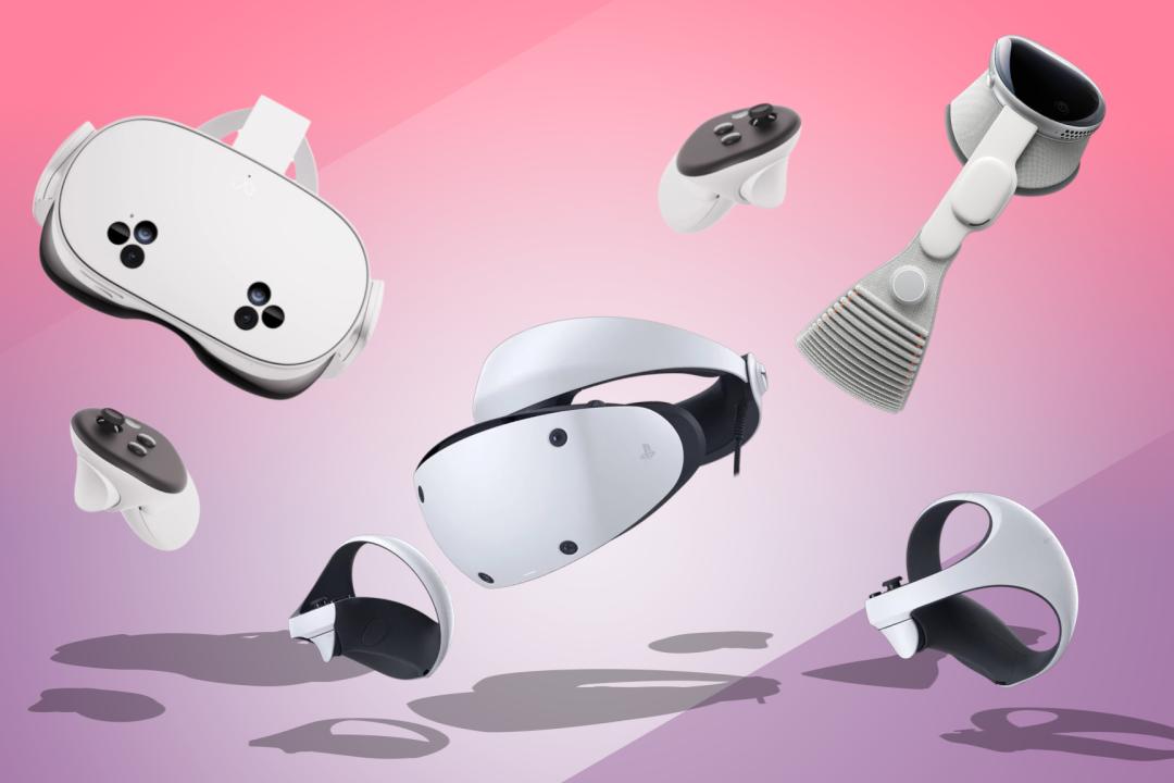 Collection of the best VR headsets on pink background