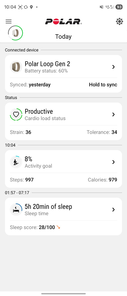 Polar Loop review app home