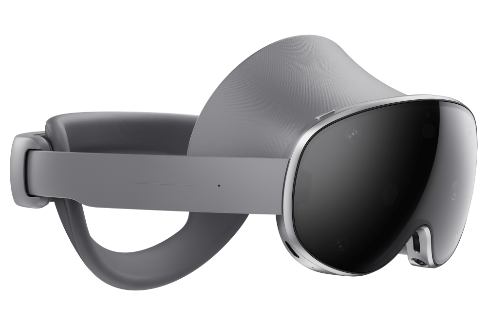 Samsung Galaxy XR headset angled so you can see the front and back