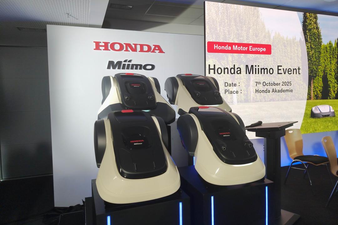 Four new Honda Miimo robot mowers on display ot its October 2025 launch