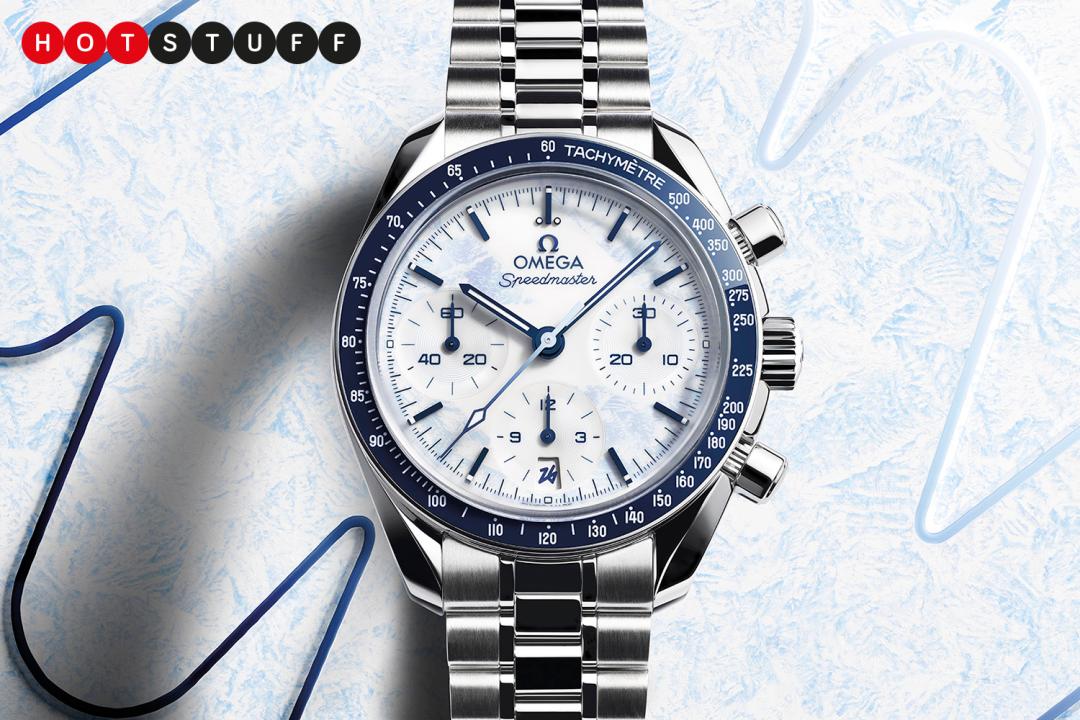 Omega Speedmaster Milano Cortina 2026 on icy background