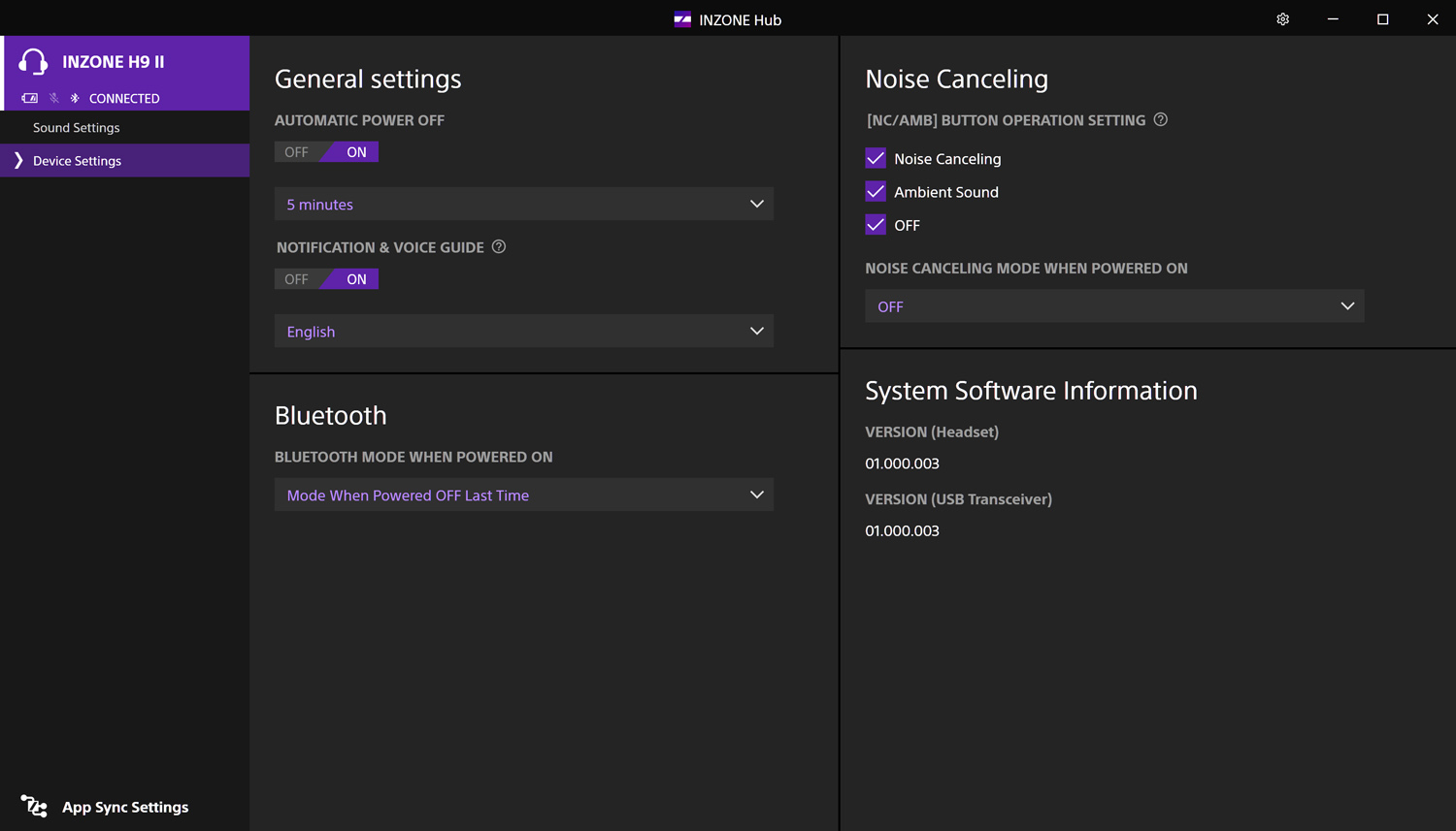 Sony InZone H9 II review app settings