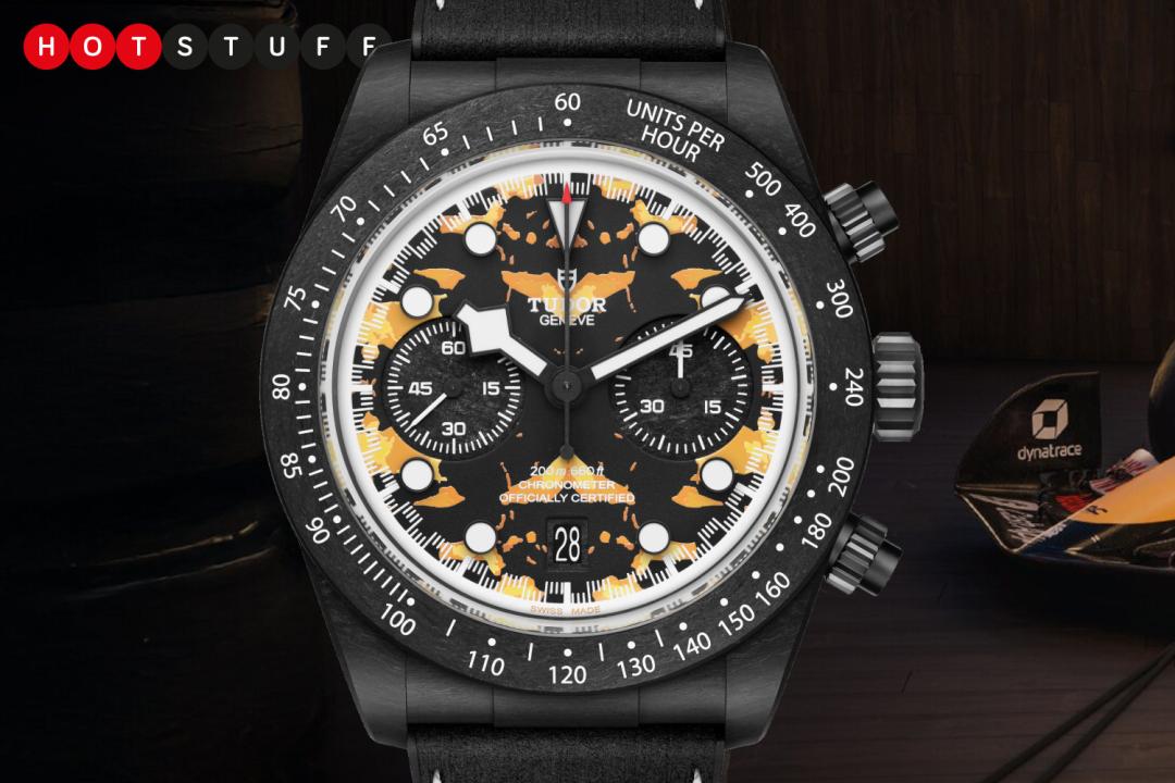 Tudor Black Bay Chronograph Tortoise Shell VCARB on wood background