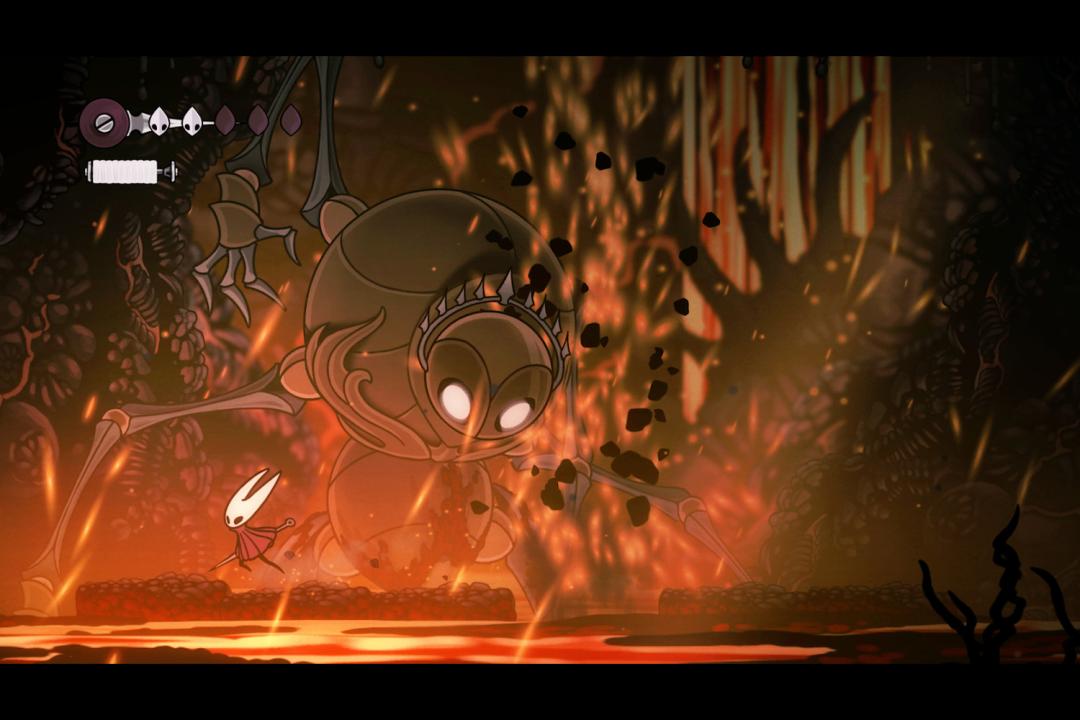 Hornet versus a boss in Silksong.