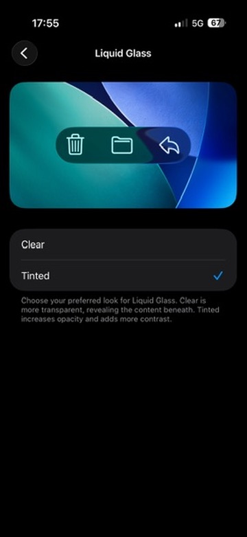 Liquid Glass options in iOS 26.1