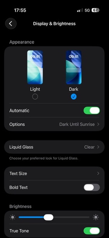 Liquid Glass options in iOS 26.1