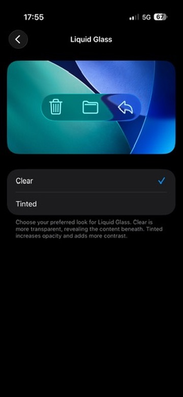 Liquid Glass options in iOS 26.1