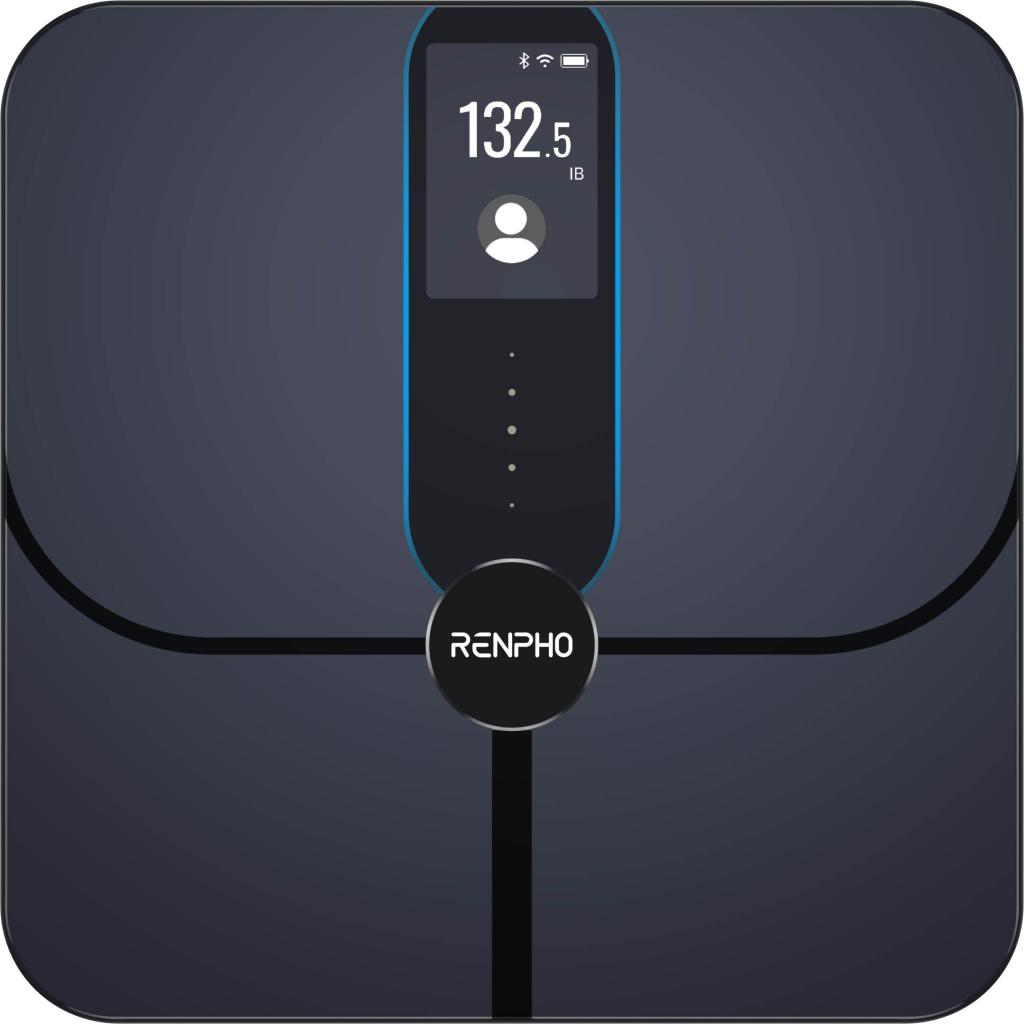 A black smart bathroom scale
