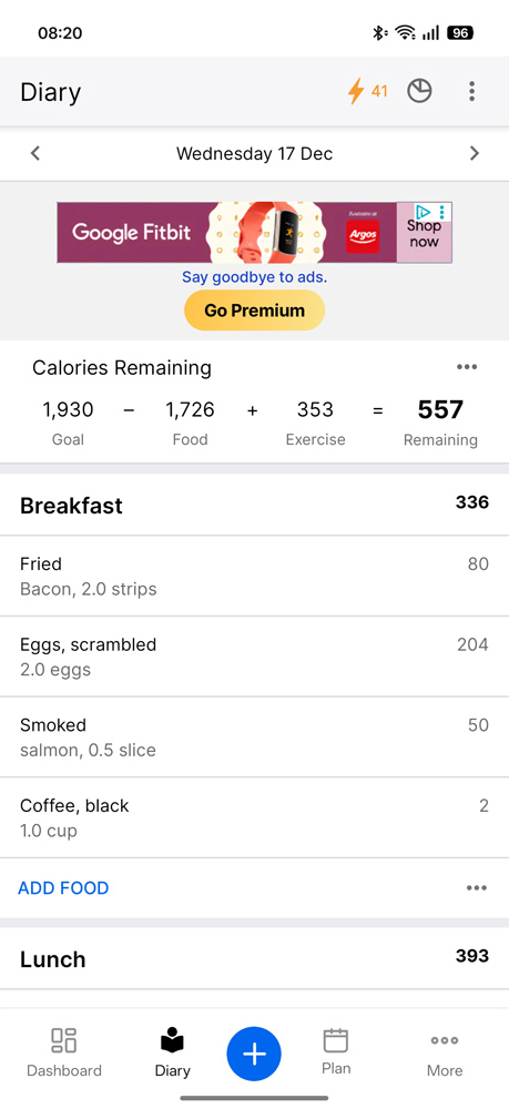 MyFitnessPal food diary