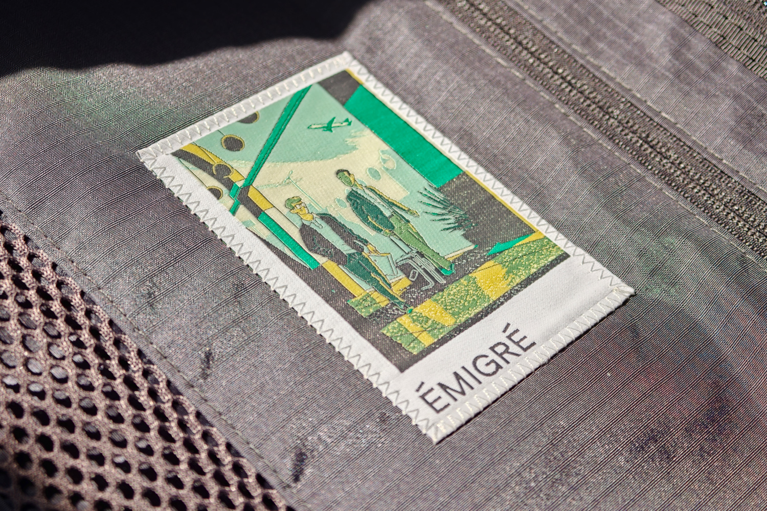 Emigre Hardcase carry-on graphic