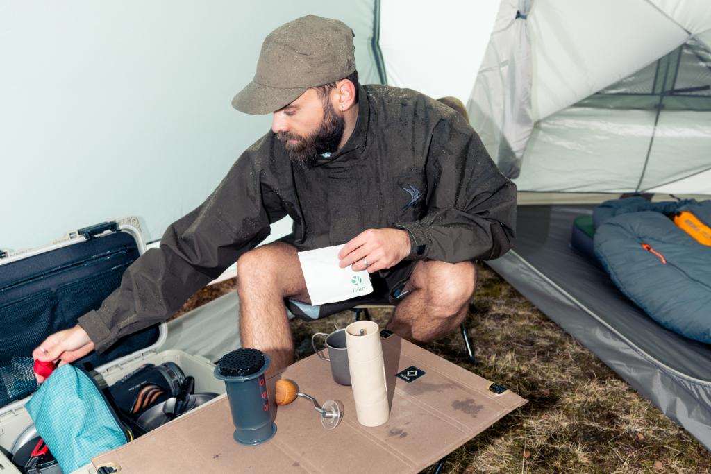Man in tent